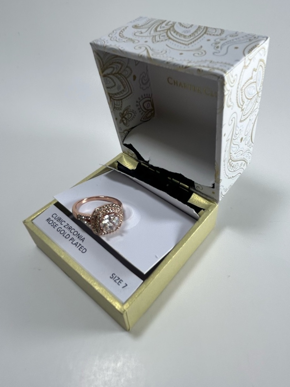 Rose Gold Halo Ring with Center Stone Size 7 - Picture 11 of 11
